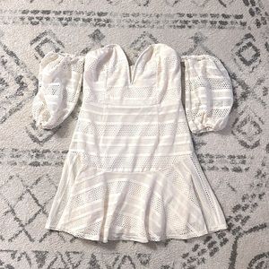 NWT IVORY OFF SHOULDER PUFF SLEEVE MINI DRESS SIZE LARGE DANITY PARIS NASTY GAL